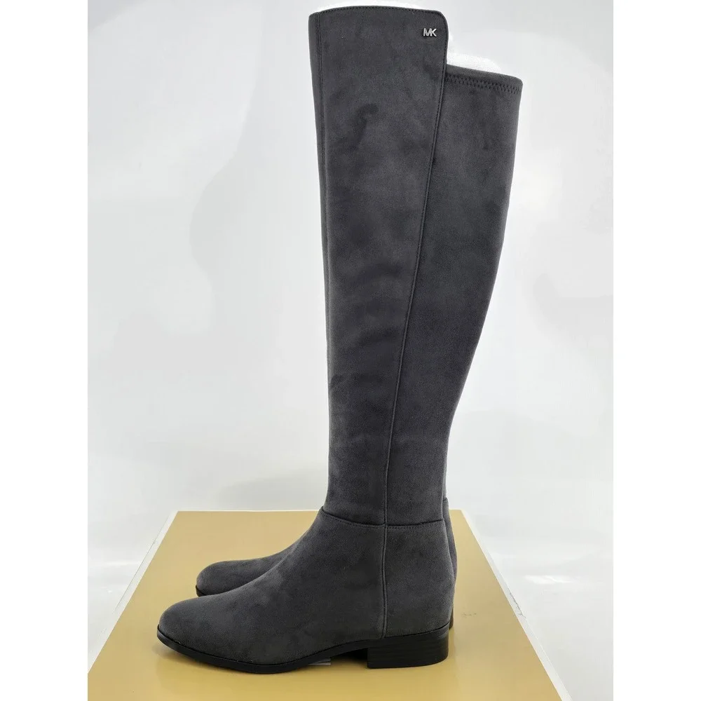 Michael Michael Kors Bromley Flat Boot Womens 5.5 Charcoal Stretch Faux Lthr NEW